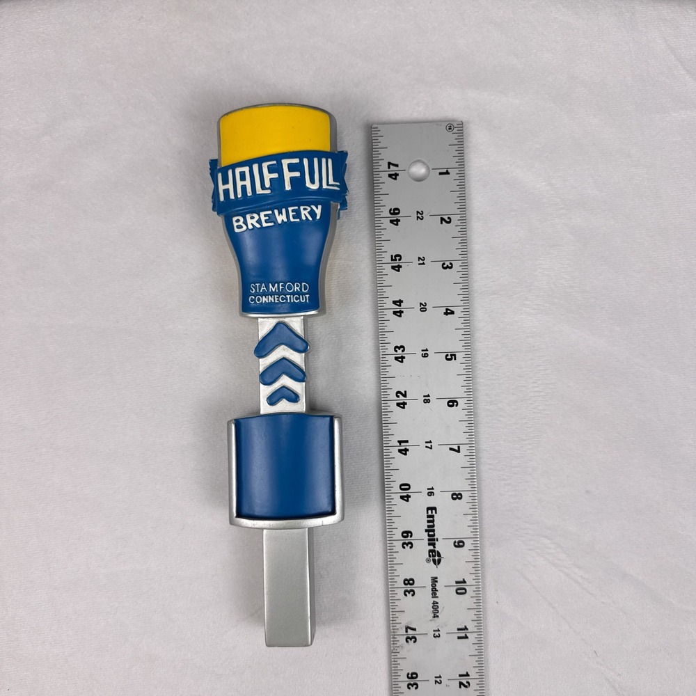 Half Full Brewery Stamford Connecticut Beer Tap Handle Blue Yellow Silver 11.5" - Picture 5 of 5